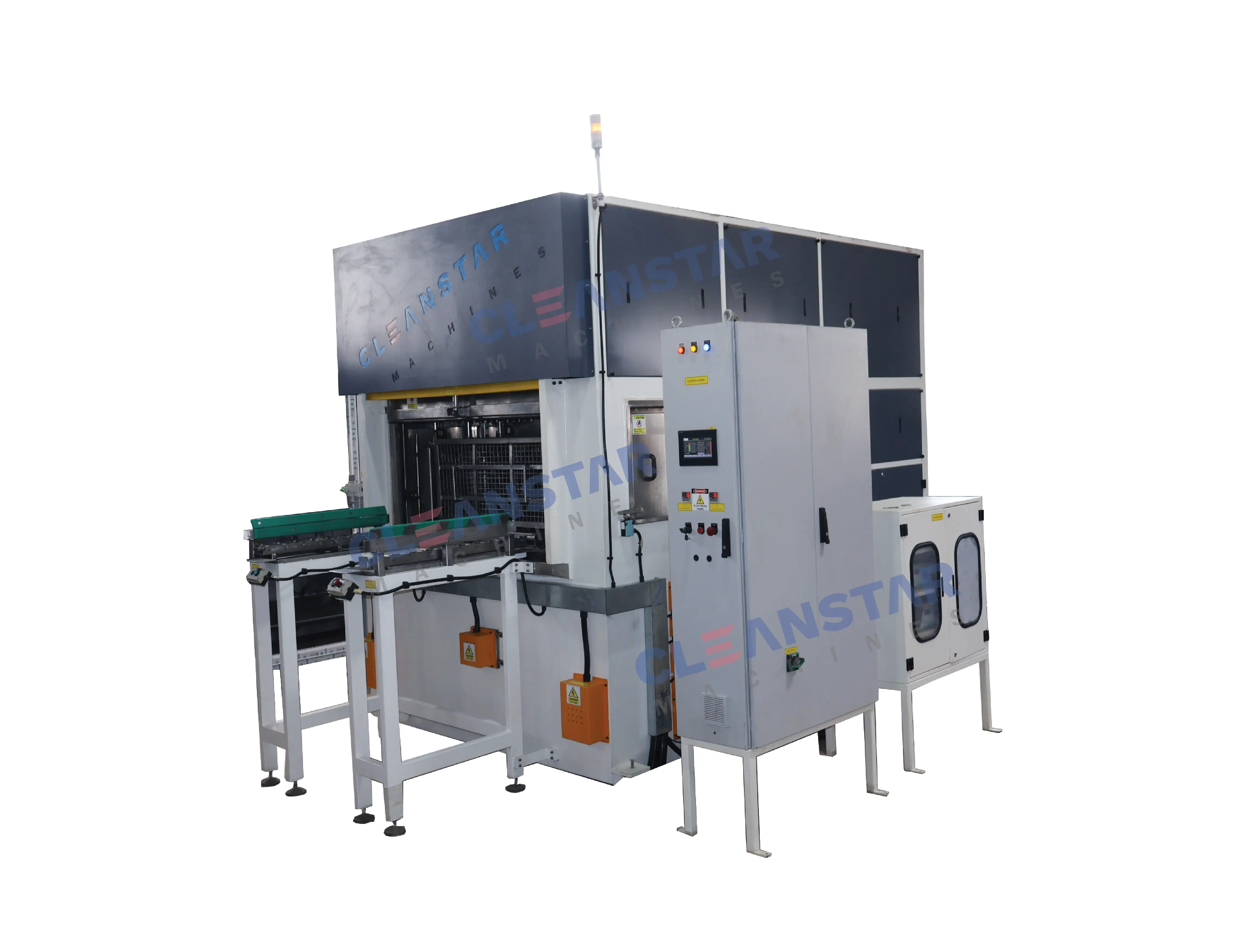 side view of single chamber multi process ultrasonic cleaning machine
